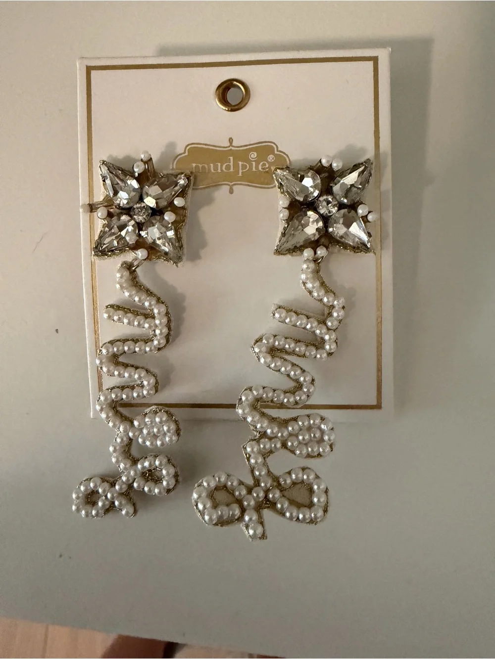 Mud Pie Bridal Mrs. Crystal and Pearl Drop Earrings - Picture 1 of 3